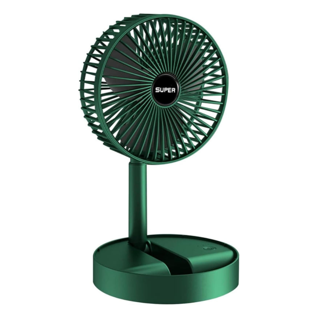 USB Rechargeable (2000 mAh), 3-Speed Portable Desk Fan, Quiet & Adjustable Height – Green