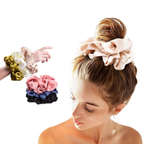 Axooms Large Silk Hair Scrunchies – 4-Piece Jumbo Satin Set, No-Pull Hair Ties for Thick & Thin Hair (Ponytails, Buns & Braids)