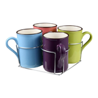Axooms 5-Piece Stoneware Mug Set with Chrome Stand — 4 Colorful 280 ml Mugs for Coffee & Tea