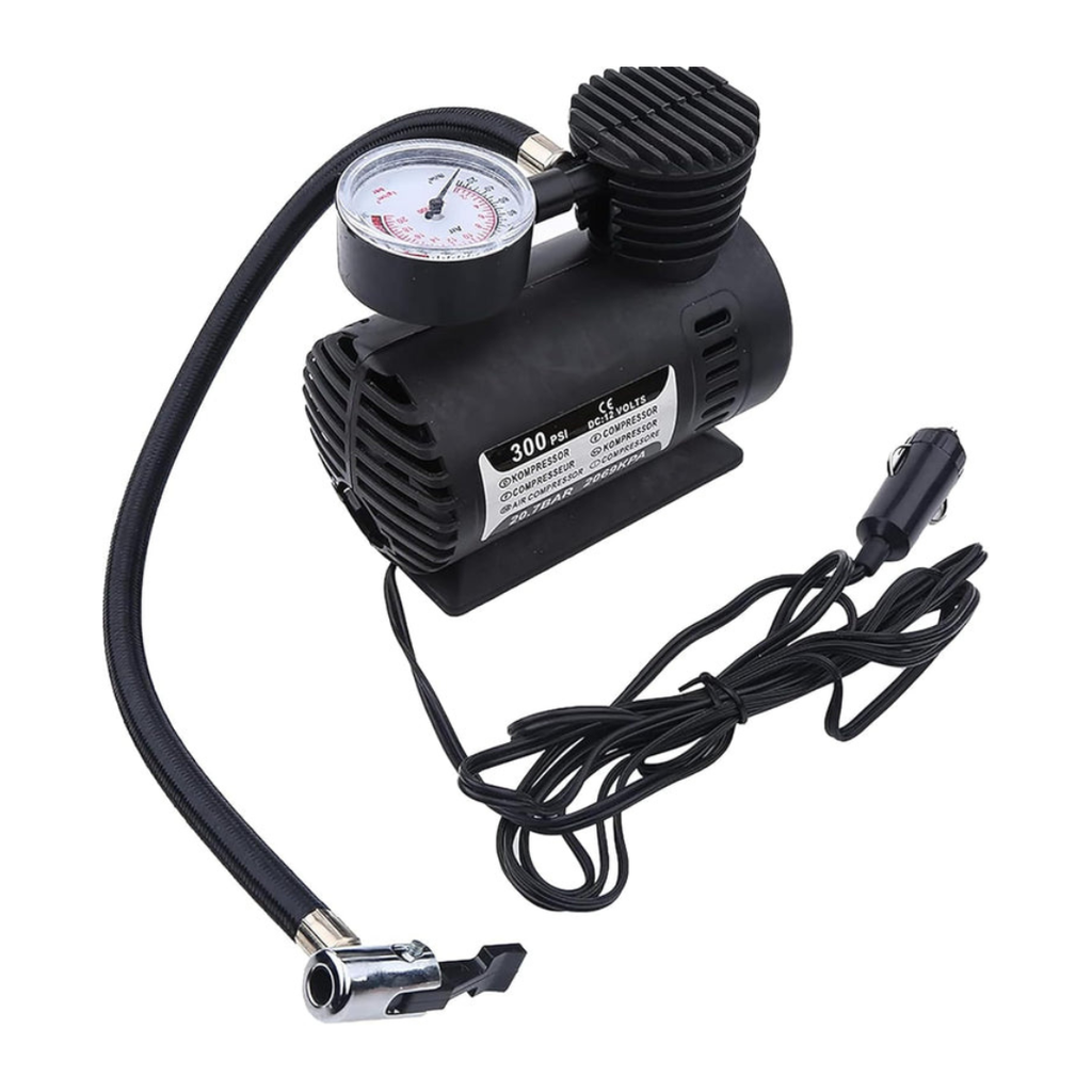 Axooms 12V Air Compressor Pump – Portable 300 PSI Tire Inflator with Gauge & Multi-Nozzle Set (Car, Bike, Inflatables)