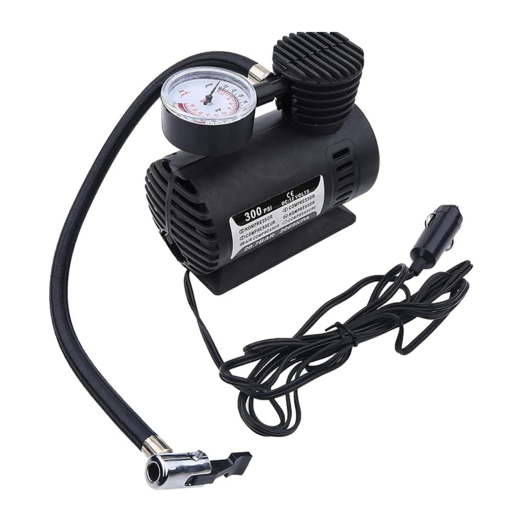 Axooms 12V Air Compressor Pump – Portable 300 PSI Tire Inflator with Gauge & Multi-Nozzle Set (Car, Bike, Inflatables)