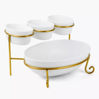 Axooms 2-Tier Oval Serving Set with Gold Stand – Porcelain Appetizer & Dessert Display (3×10 cm + 1×24 cm)