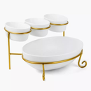 Axooms 2-Tier Oval Serving Set with Gold Stand – Porcelain Appetizer & Dessert Display (3×10 cm + 1×24 cm)