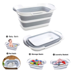 Foldable Multipurpose Collapsible Pet & Baby Bath Tub – 60 × 40 × 27.5 cm | PP+TPR, Lightweight, Space-Saving (Folds to 7 cm) – Grey & White