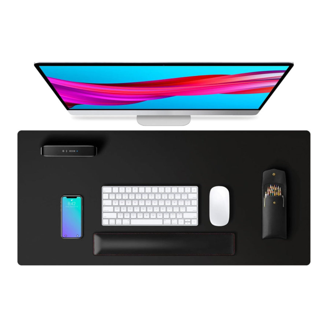 PU Leather Desk Mat Protector – 80×40 cm Large Non-Slip, Waterproof Writing & Mouse Pad (Black)