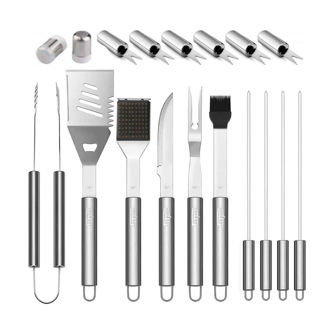Axooms 19-Piece Stainless Steel BBQ Tool Set with Aluminum Case – Complete Grilling Utensils for Outdoor/Indoor Cooking, Camping & Travel