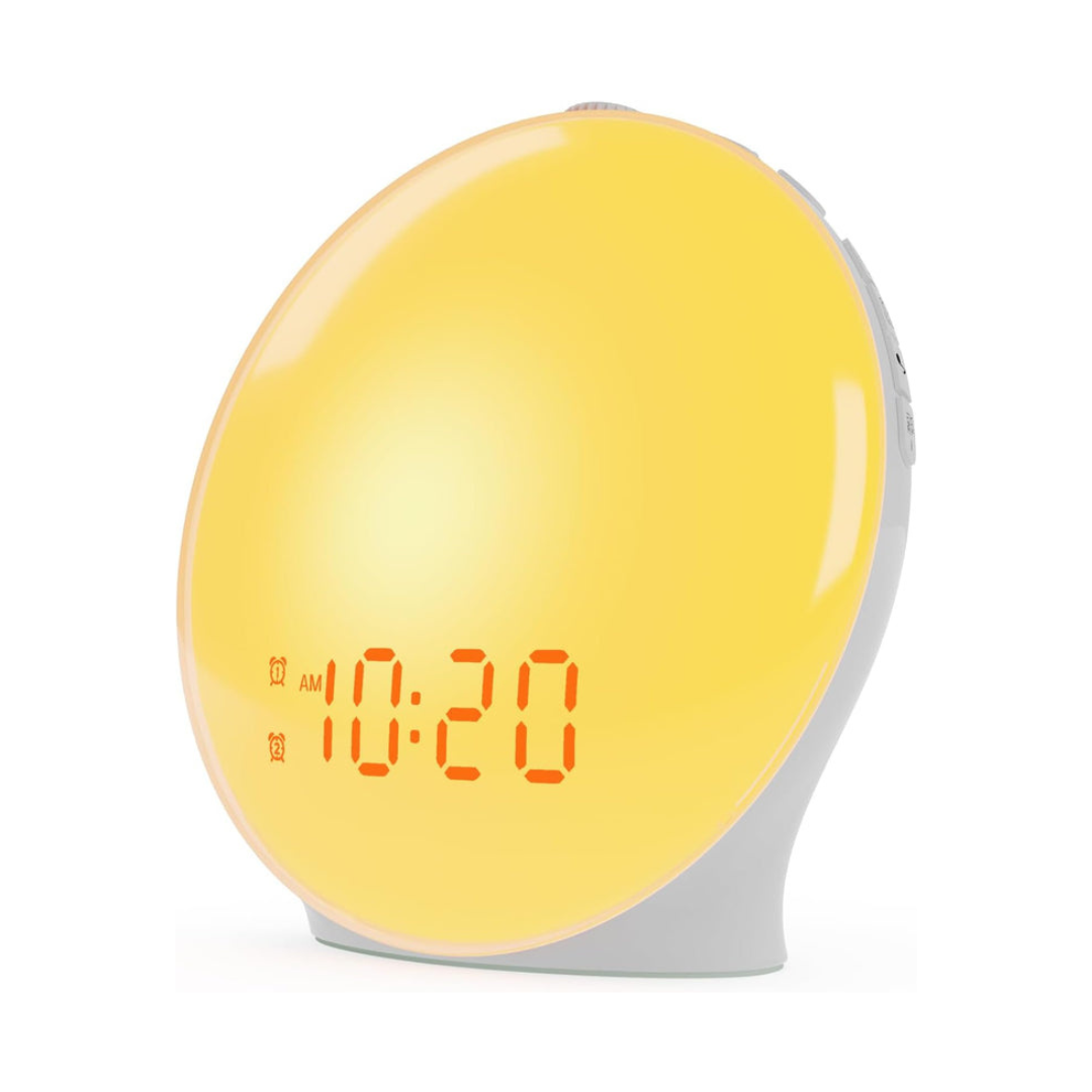Wake Up Light Sunrise Alarm Clock – Dual Alarms, Snooze, FM Radio, 7 Colors, 7 Natural Sounds, Nightlight/Daylight – Great for Kids & Heavy Sleepers