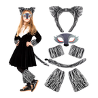 Axooms 7-Piece Werewolf Costume Kit — Ears Headband, Mask, Tail (44 cm), Gloves & Leg Warmers | Soft Plush, One-Size, Easy Dress-Up