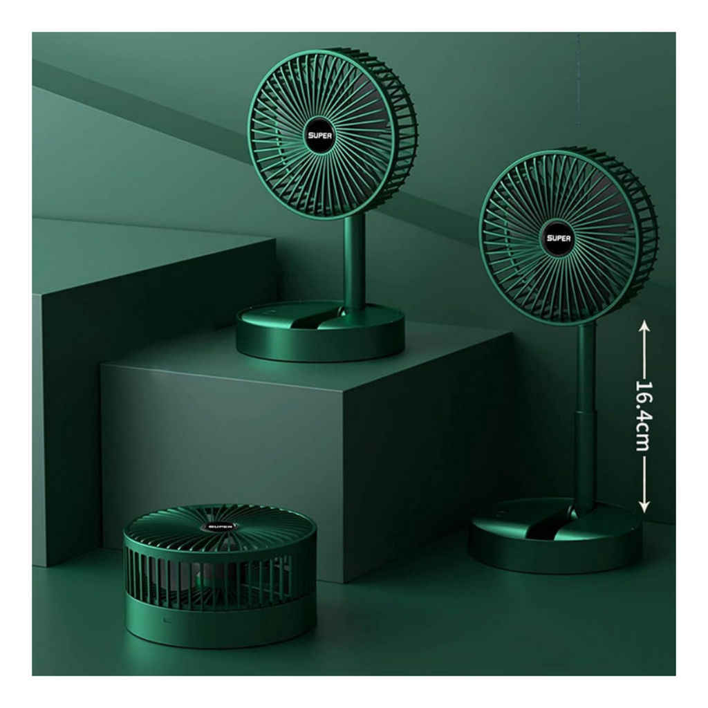 USB Rechargeable (2000 mAh), 3-Speed Portable Desk Fan, Quiet & Adjustable Height – Green