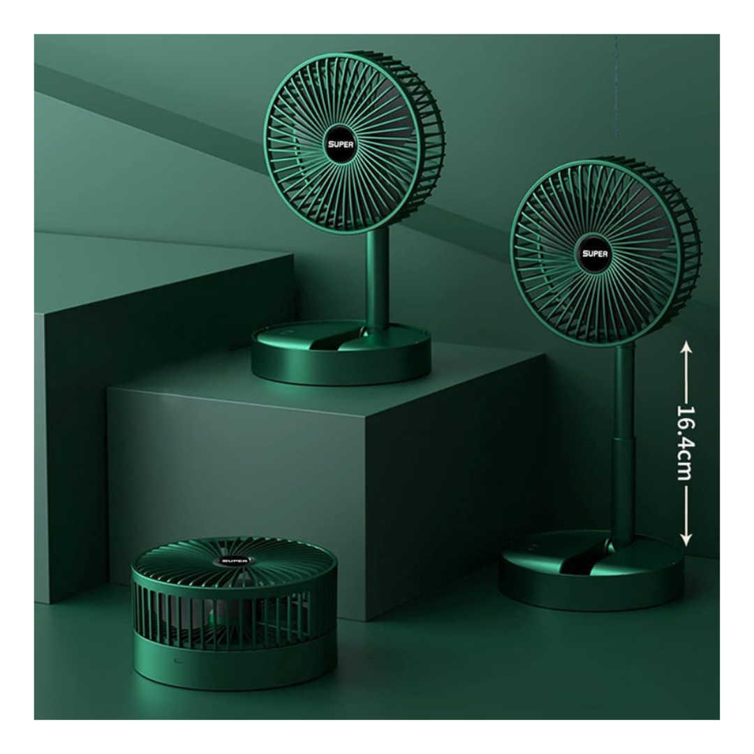 USB Rechargeable (2000 mAh), 3-Speed Portable Desk Fan, Quiet & Adjustable Height – Green