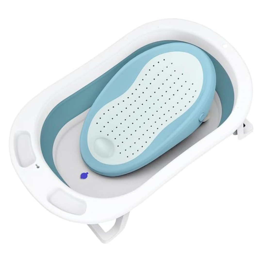 Axooms Foldable Baby Bath Seat – Soft Mesh, Quick-Dry & Non-Slip | Portable Infant Bath Support (0–12 Months)