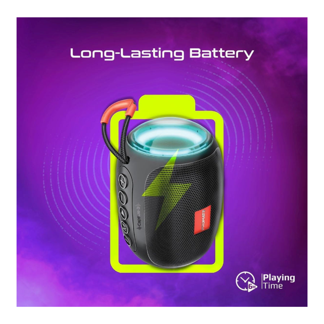 Axooms Capsule-3 Bluetooth Speaker – 5W Portable with LED Lights, TWS, BT 5.3, AUX/USB/TF Speaker