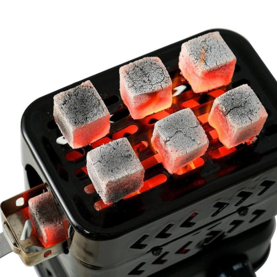 Axooms 3D 360° Electric Charcoal Burner – 1200W, Dual Heating Zones, 5-Level Control + Tongs (Black)