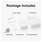 Axooms D110 Bluetooth Portable Label Maker – Inkless Thermal Printer with Tape (iOS/Android, Arabic & English), USB-Rechargeable – White
