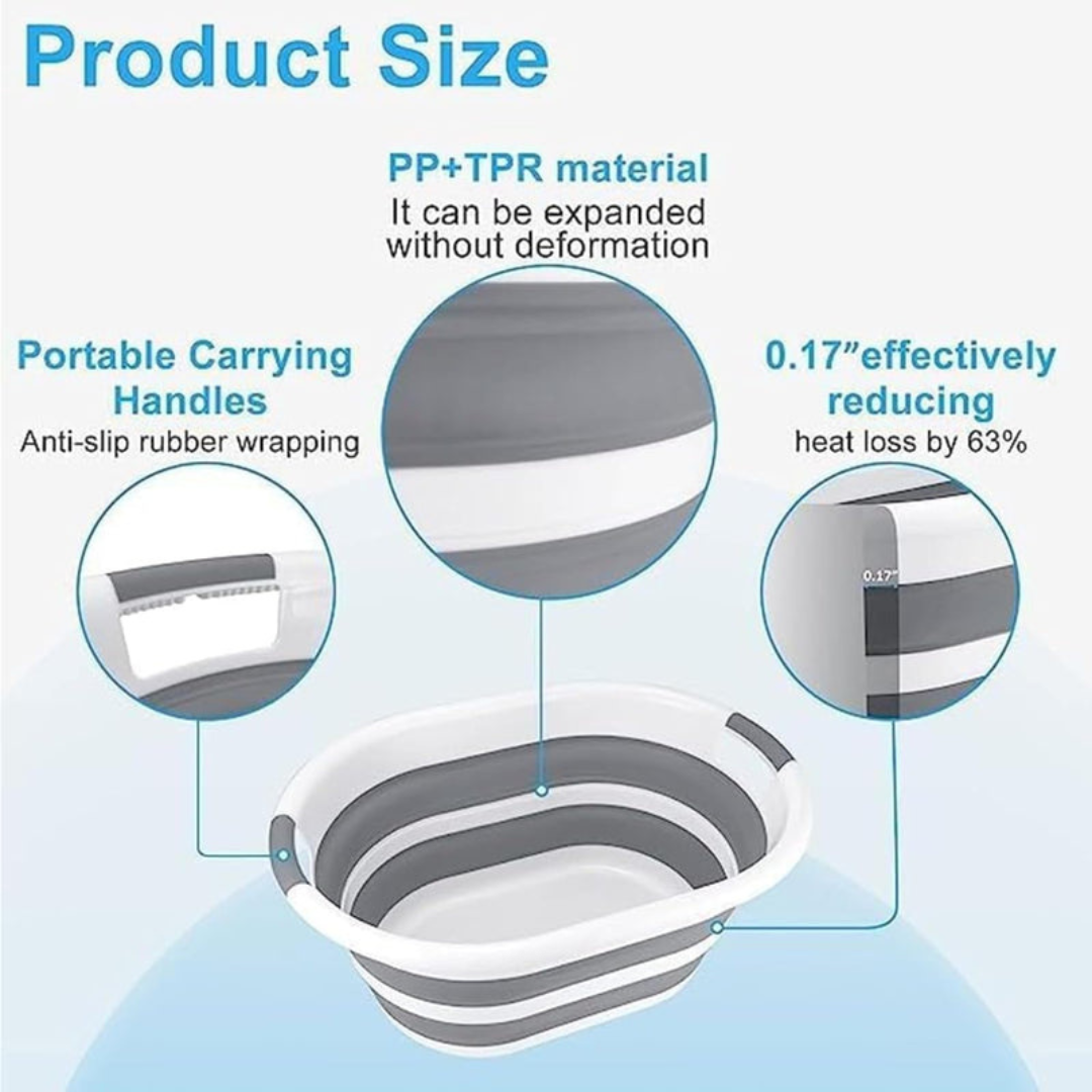 Foldable Multipurpose Collapsible Pet & Baby Bath Tub – 60 × 40 × 27.5 cm | PP+TPR, Lightweight, Space-Saving (Folds to 7 cm)