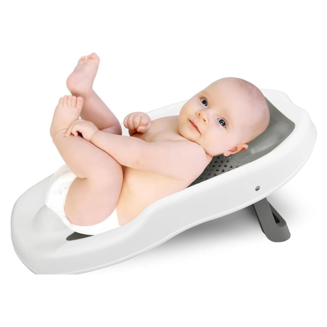 Axooms Foldable Baby Bath Seat – Soft Mesh, Quick-Dry & Non-Slip | Portable Infant Bath Support (0–12 Months)