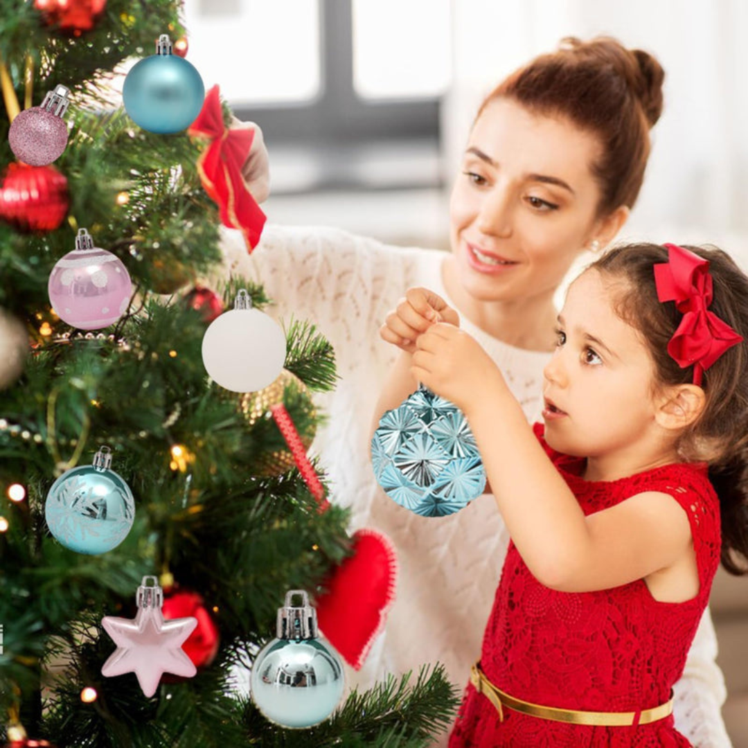 Axooms 44-Piece Shatterproof Christmas Ball Ornaments – Assorted Styles with Hooks & Lace Rope, Reusable Gift Box (For 3–6 ft Trees)