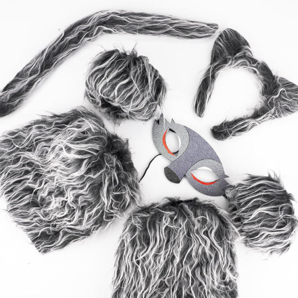 Axooms 7-Piece Werewolf Costume Kit — Ears Headband, Mask, Tail (44 cm), Gloves & Leg Warmers | Soft Plush, One-Size, Easy Dress-Up