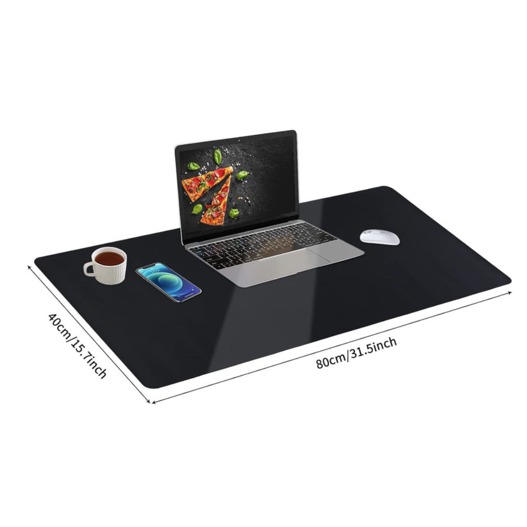 PU Leather Desk Mat Protector – 80×40 cm Large Non-Slip, Waterproof Writing & Mouse Pad (Black)