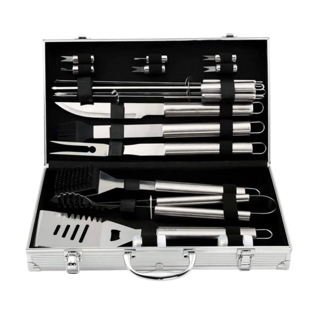 Axooms 19-Piece Stainless Steel BBQ Tool Set with Aluminum Case – Complete Grilling Utensils for Outdoor/Indoor Cooking, Camping & Travel