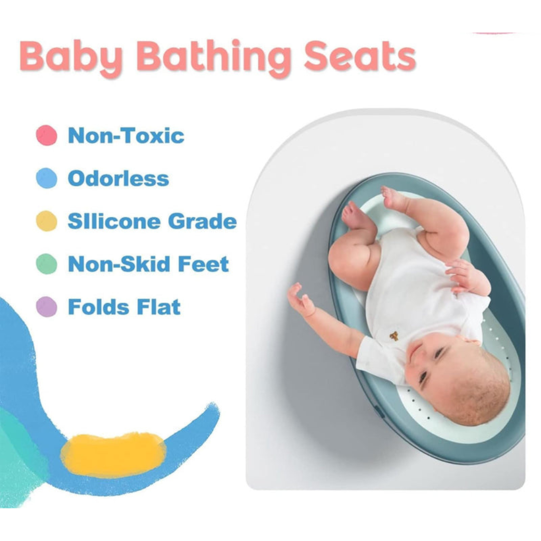 Axooms Foldable Baby Bath Seat – Soft Mesh, Quick-Dry & Non-Slip | Portable Infant Bath Support (0–12 Months)