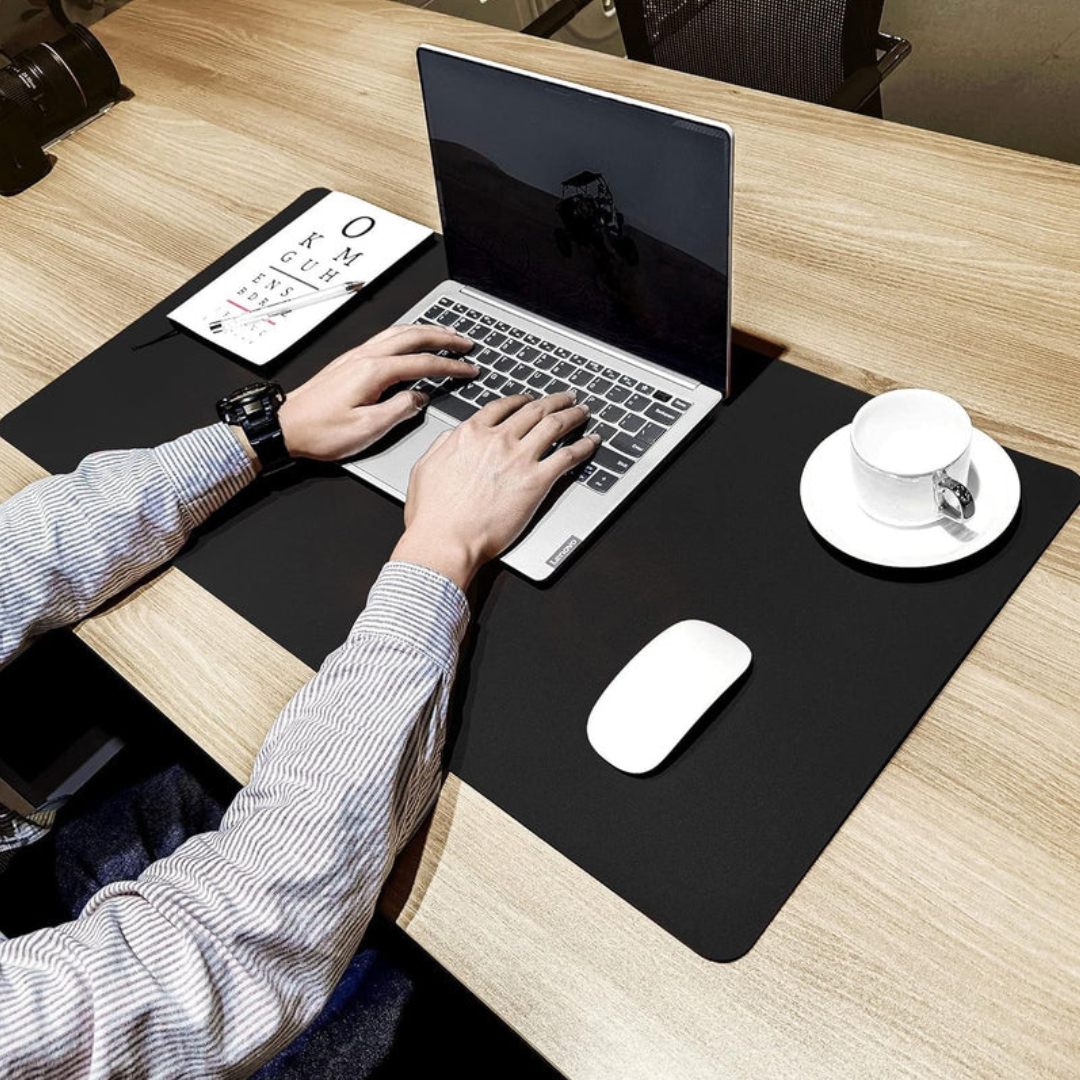 PU Leather Desk Mat Protector – 80×40 cm Large Non-Slip, Waterproof Writing & Mouse Pad (Black)
