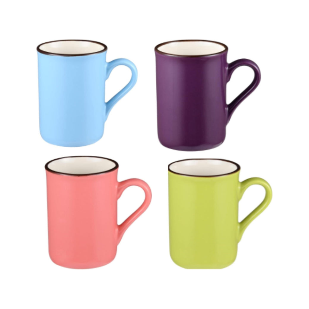 Axooms 5-Piece Stoneware Mug Set with Chrome Stand — 4 Colorful 280 ml Mugs for Coffee & Tea