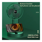 USB Rechargeable (2000 mAh), 3-Speed Portable Desk Fan, Quiet & Adjustable Height – Green
