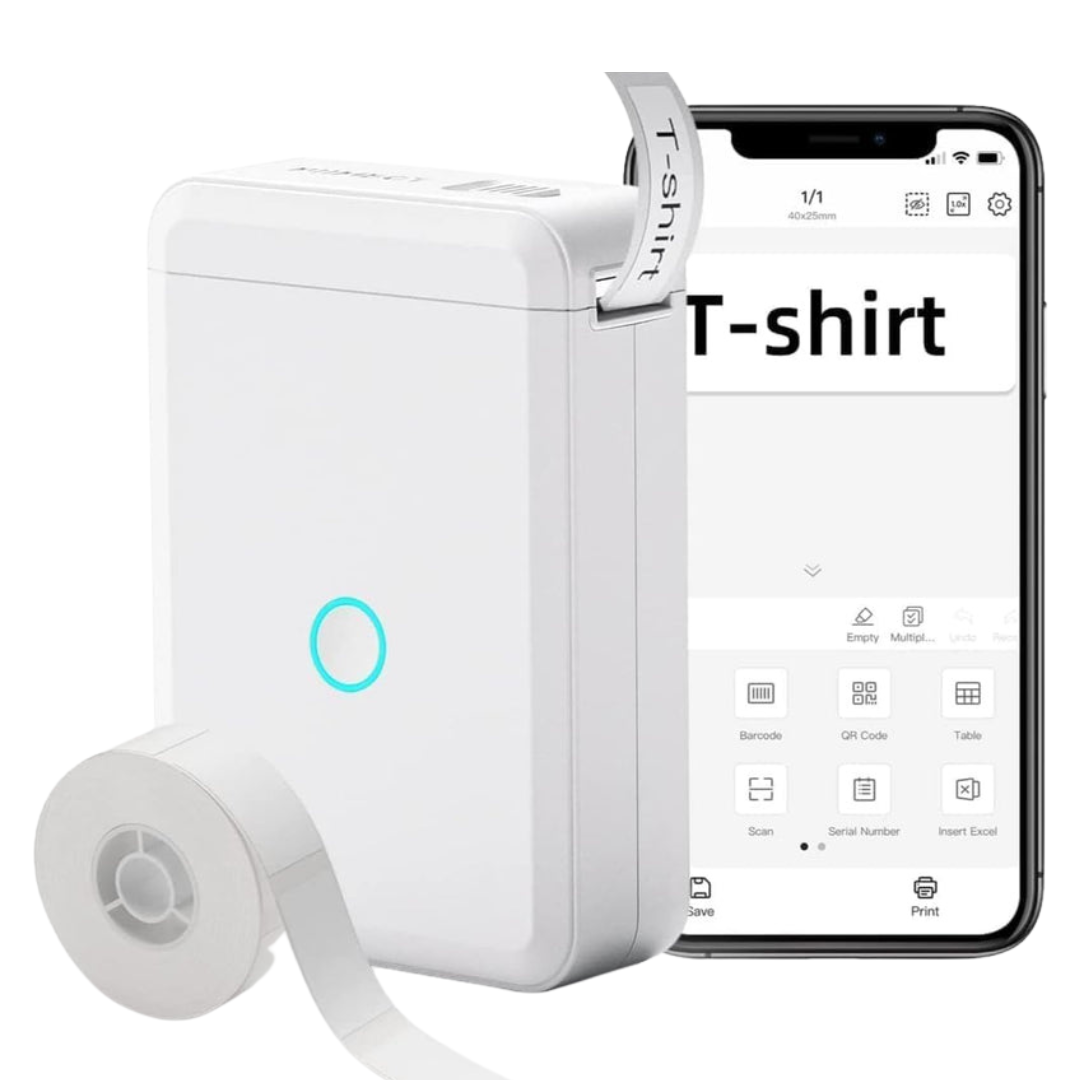 Axooms D110 Bluetooth Portable Label Maker – Inkless Thermal Printer with Tape (iOS/Android, Arabic & English), USB-Rechargeable – White