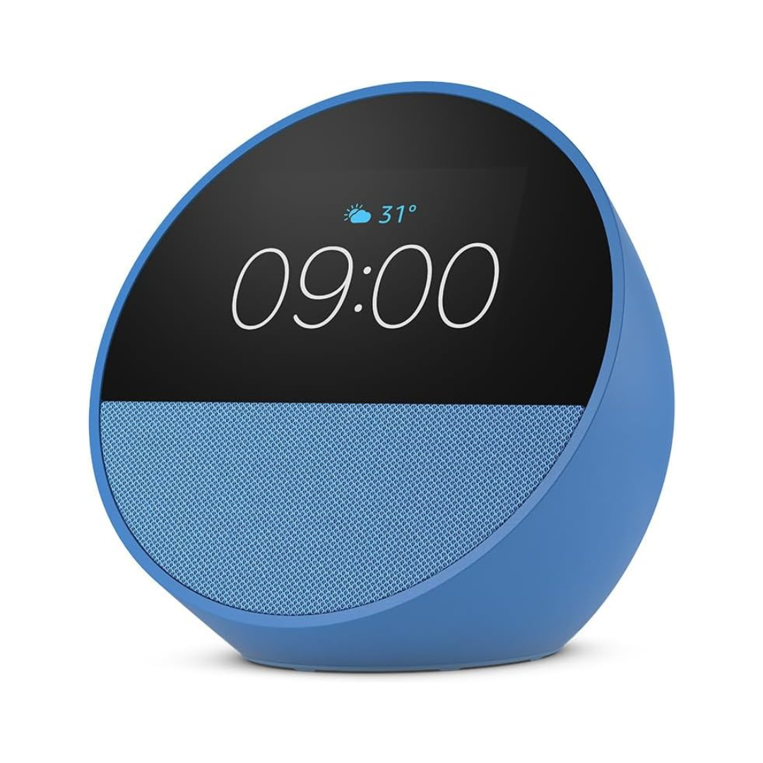 Echo Spot (Latest Generation) — Smart Alarm Clock with Alexa & Big Vibrant Sound | Customisable Clock Faces, Music & Podcasts, Smart-Home Control, Privacy Built-In