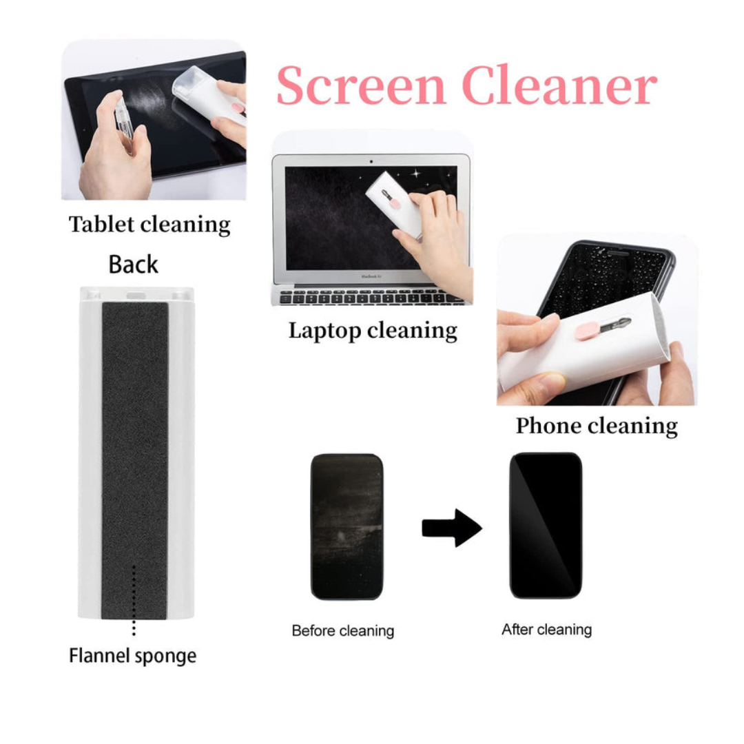 8-in-1 Electronics Cleaning Kit – 7-in-1 Multi-Function Set + Bonus Flannel Cloth | 5 ml Screen Spray, AirPods Cleaning Pen, Keycap Puller, Brushes & Sponge
