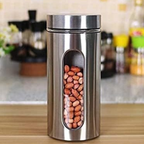 Axooms Glass Canister Set with Stainless Steel Coat – 3-Piece Airtight Jars with Window (8.5×20.5 cm, 15.5 cm, 10.5 cm)