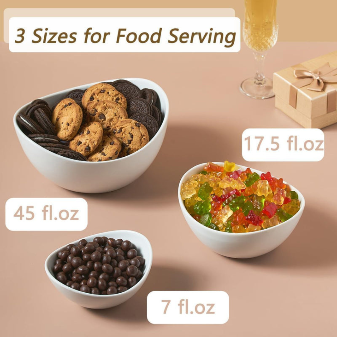Axooms 3-Tier Serving Bowl Set with Gold Collapsible Stand – Elegant Ceramic Bowls for Chips, Dips, Appetizers, Desserts & Fruit