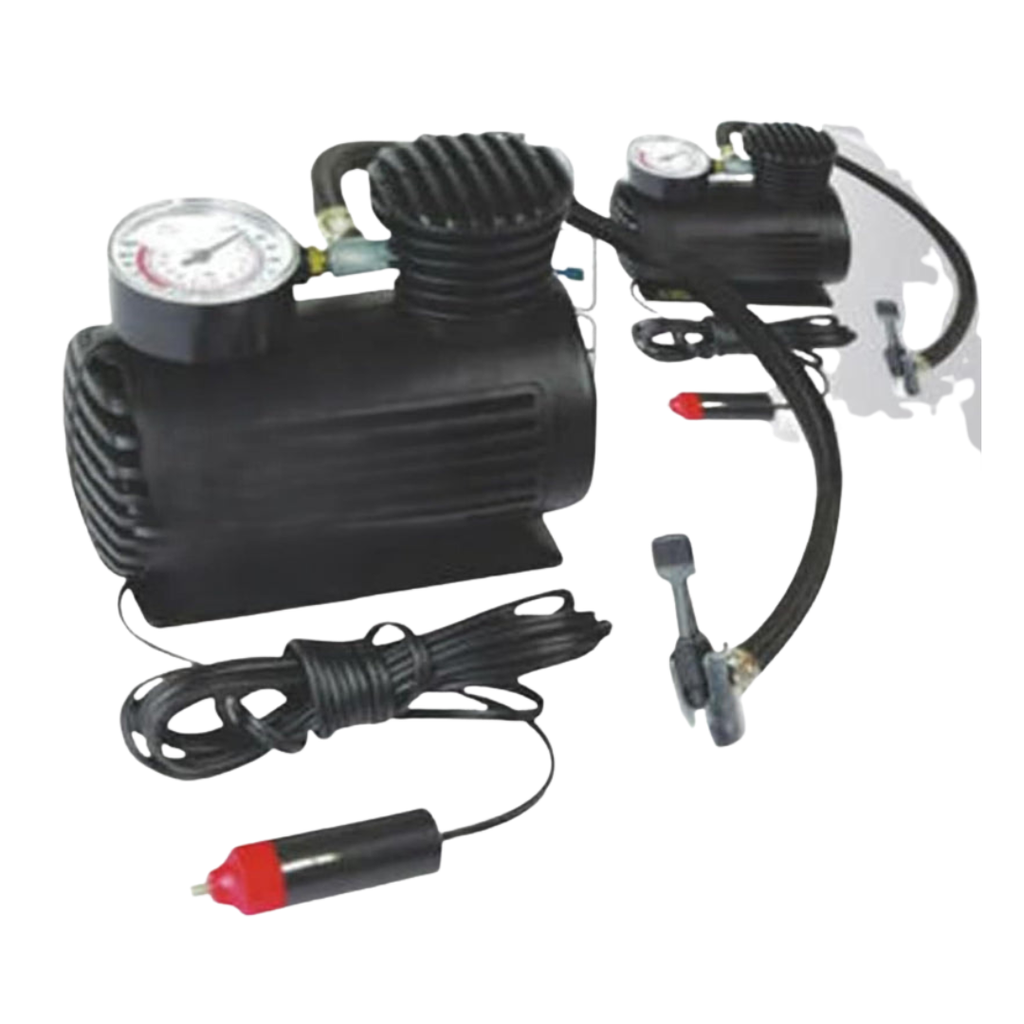 Axooms 12V Air Compressor Pump – Portable 300 PSI Tire Inflator with Gauge & Multi-Nozzle Set (Car, Bike, Inflatables)