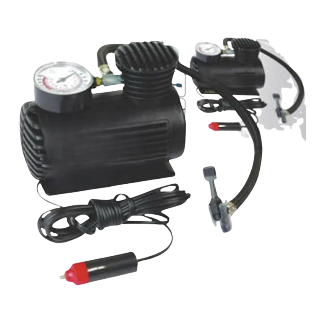 Axooms 12V Air Compressor Pump – Portable 300 PSI Tire Inflator with Gauge & Multi-Nozzle Set (Car, Bike, Inflatables)