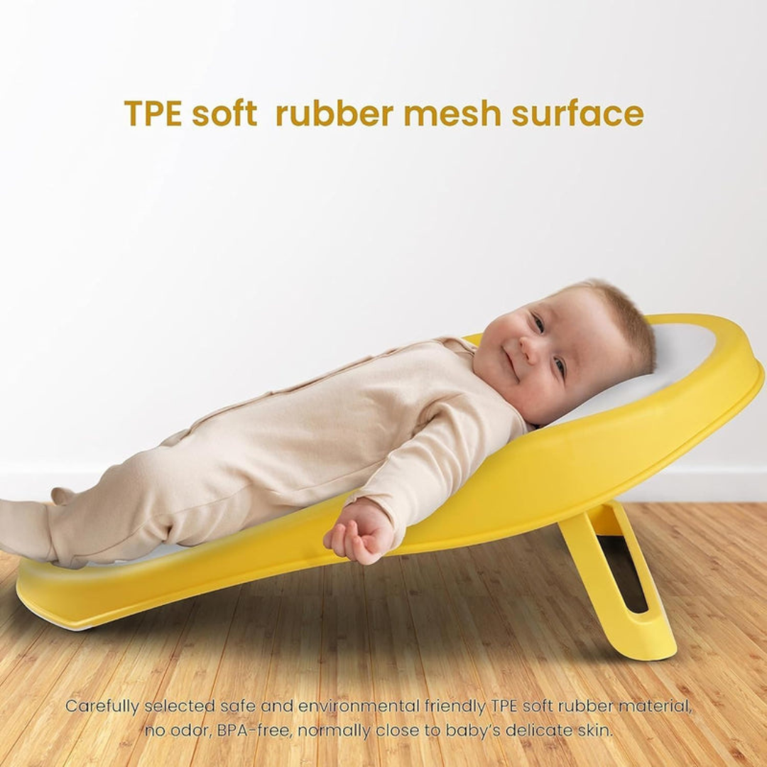 Axooms Foldable Baby Bath Seat – Soft Mesh, Quick-Dry & Non-Slip | Portable Infant Bath Support (0–12 Months)