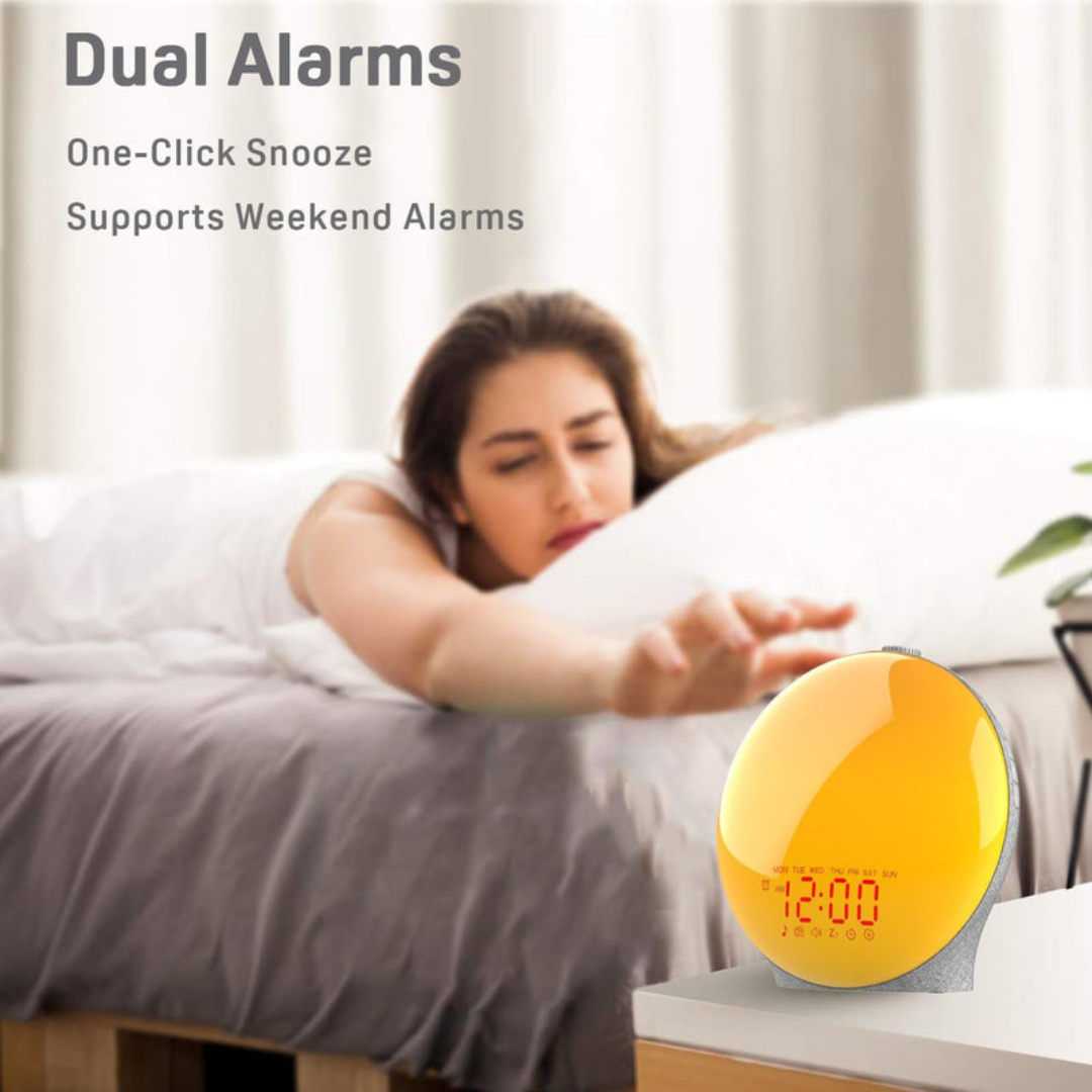 Wake Up Light Sunrise Alarm Clock – Dual Alarms, Snooze, FM Radio, 7 Colors, 7 Natural Sounds, Nightlight/Daylight – Great for Kids & Heavy Sleepers