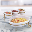 Axooms 2-Tier Oval Serving Set with Gold Stand – Porcelain Appetizer & Dessert Display (3×10 cm + 1×24 cm)