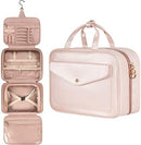 Axooms Women’s Hanging Toiletry Bag, Large Waterproof Travel Makeup Organizer with Full-Size Elastic Straps, Pink
