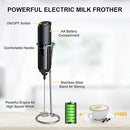 Coconut Electric Handheld Milk Frother with Stainless Steel Stand - Battery Operated Foam Maker & Mini Drink Mixer for Coffee, Frappe, Latte, Matcha & Hot Chocolate