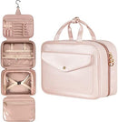 Axooms Women’s Hanging Toiletry Bag, Large Waterproof Travel Makeup Organizer with Full-Size Elastic Straps, Pink