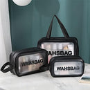 Axooms 3-Piece Clear PVC Toiletry Bag Set, Waterproof Zipper Cosmetic Bags with Carry Handles, Black
