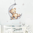 Axooms Sleeping Bear on the Moon and Stars Wall Stickers for Kids Room Decor (Bear)