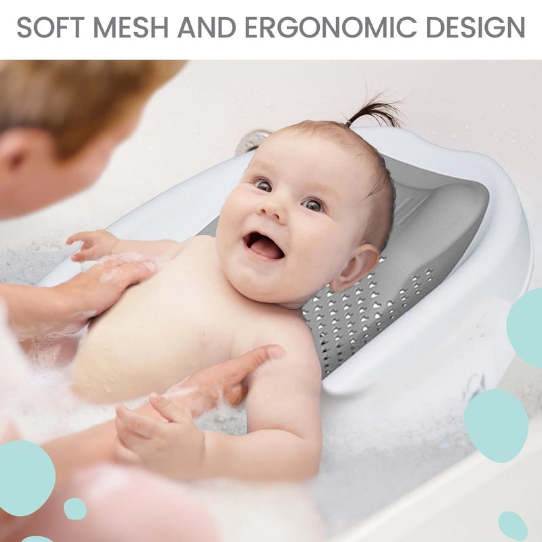 Axooms Foldable Baby Bath Seat – Soft Mesh, Quick-Dry & Non-Slip | Portable Infant Bath Support (0–12 Months)