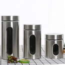 Axooms Glass Canister Set with Stainless Steel Coat – 3-Piece Airtight Jars with Window (8.5×20.5 cm, 15.5 cm, 10.5 cm)