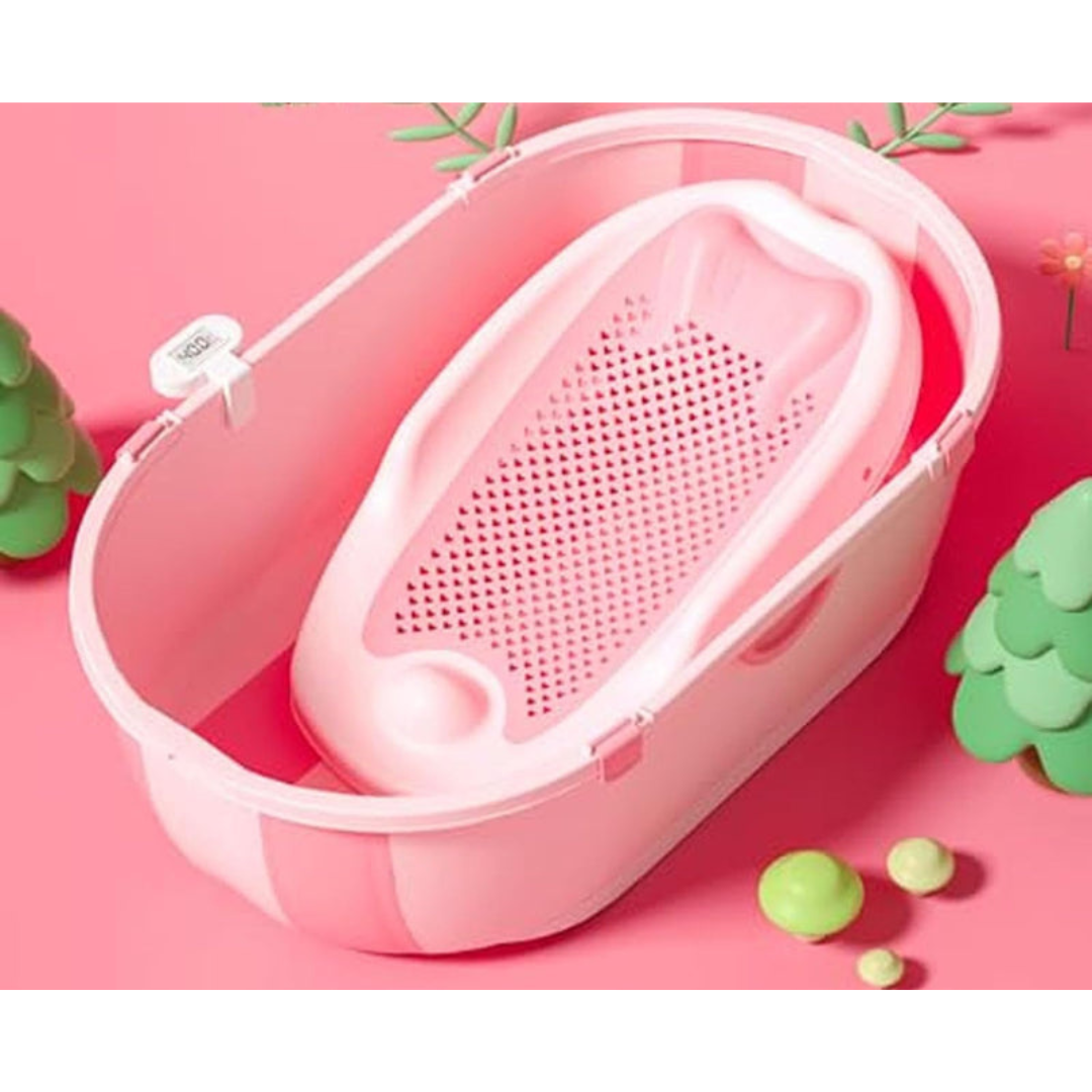 Axooms Foldable Baby Bath Seat – Soft Mesh, Quick-Dry & Non-Slip | Portable Infant Bath Support (0–12 Months)