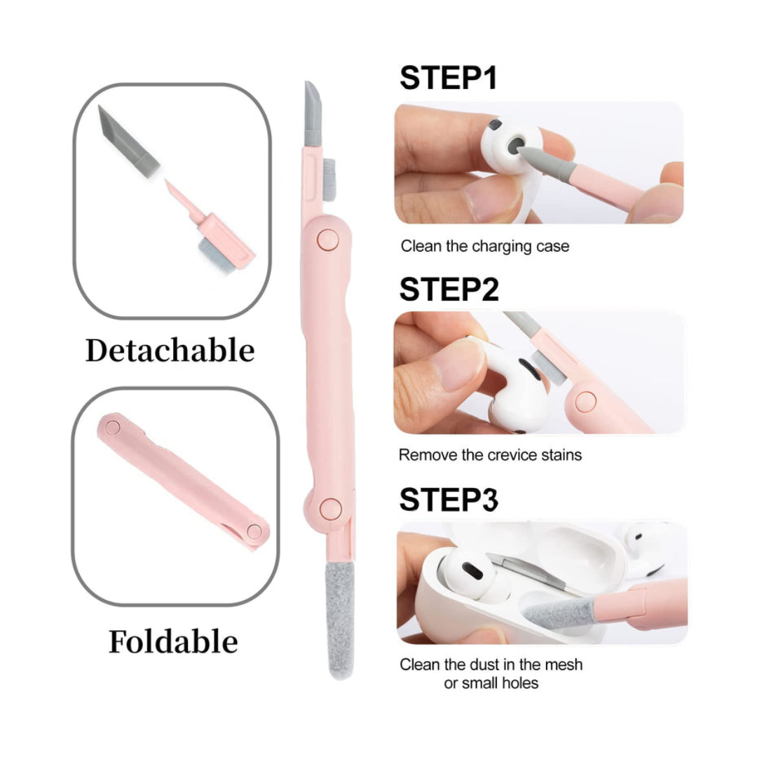8-in-1 Electronics Cleaning Kit – 7-in-1 Multi-Function Set + Bonus Flannel Cloth | 5 ml Screen Spray, AirPods Cleaning Pen, Keycap Puller, Brushes & Sponge