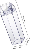 Axooms 2-Piece 500 ml Glass Water Bottle Set, Clear Plastic Milk-Carton Design Bottles with Lids for Outdoor Sports