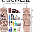 Axooms Women’s Hanging Toiletry Bag, Large Waterproof Travel Makeup Organizer with Full-Size Elastic Straps, Pink
