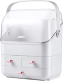 Axooms Makeup Organizer with Dustproof Lid, Carry Handle and Drawers, Large Cosmetics Storage Box for Bathroom, Countertop, Bedroom and Closet